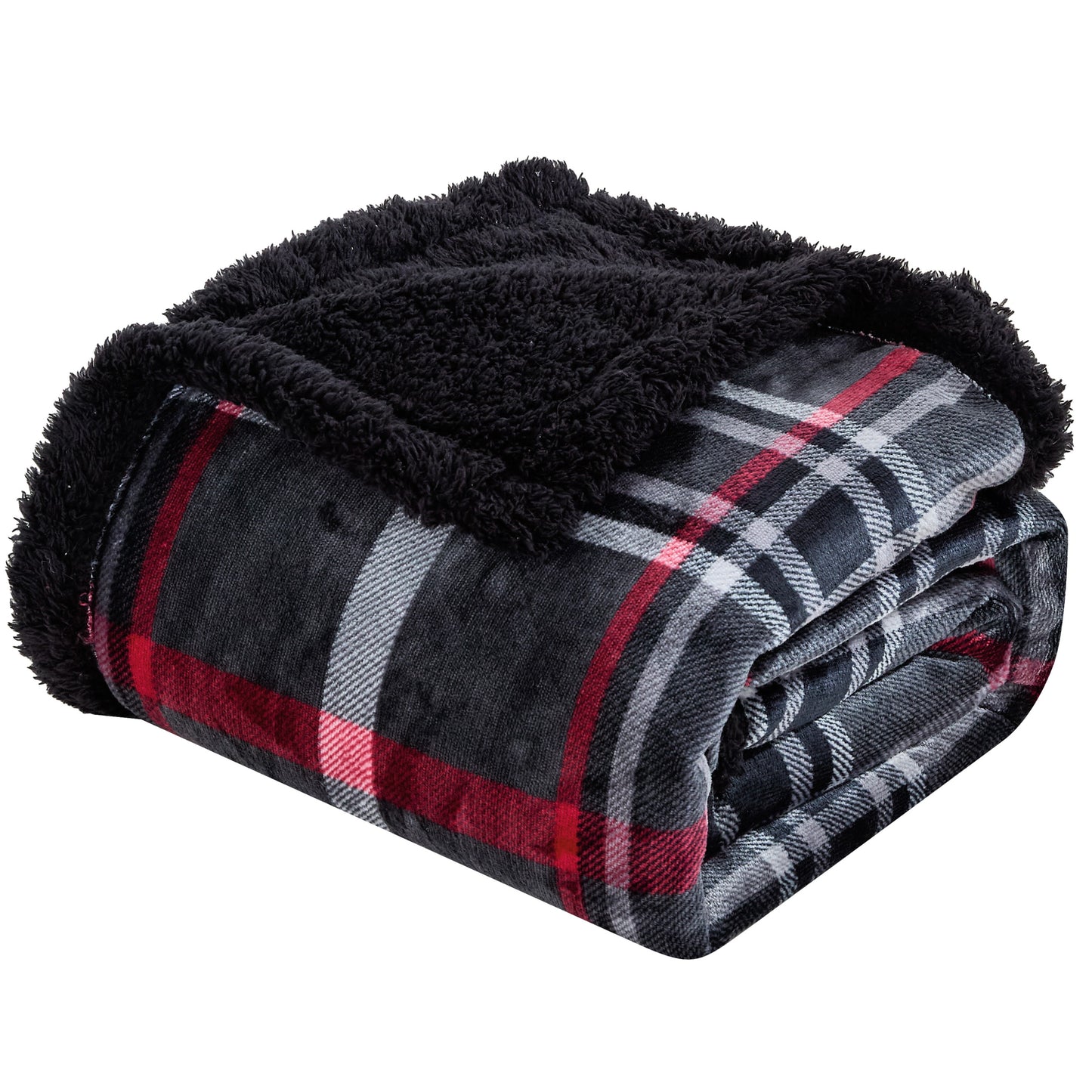 FAITH, HOPE, LOVE HOME DÉCOR Midnight Plaid Sherpa Throw Blanket 50 x 60 Inches – Soft Fleece Front with Plush Sherpa Backing, Cozy Warm Decorative Throw for Sofa, Couch, Bed & Living Room