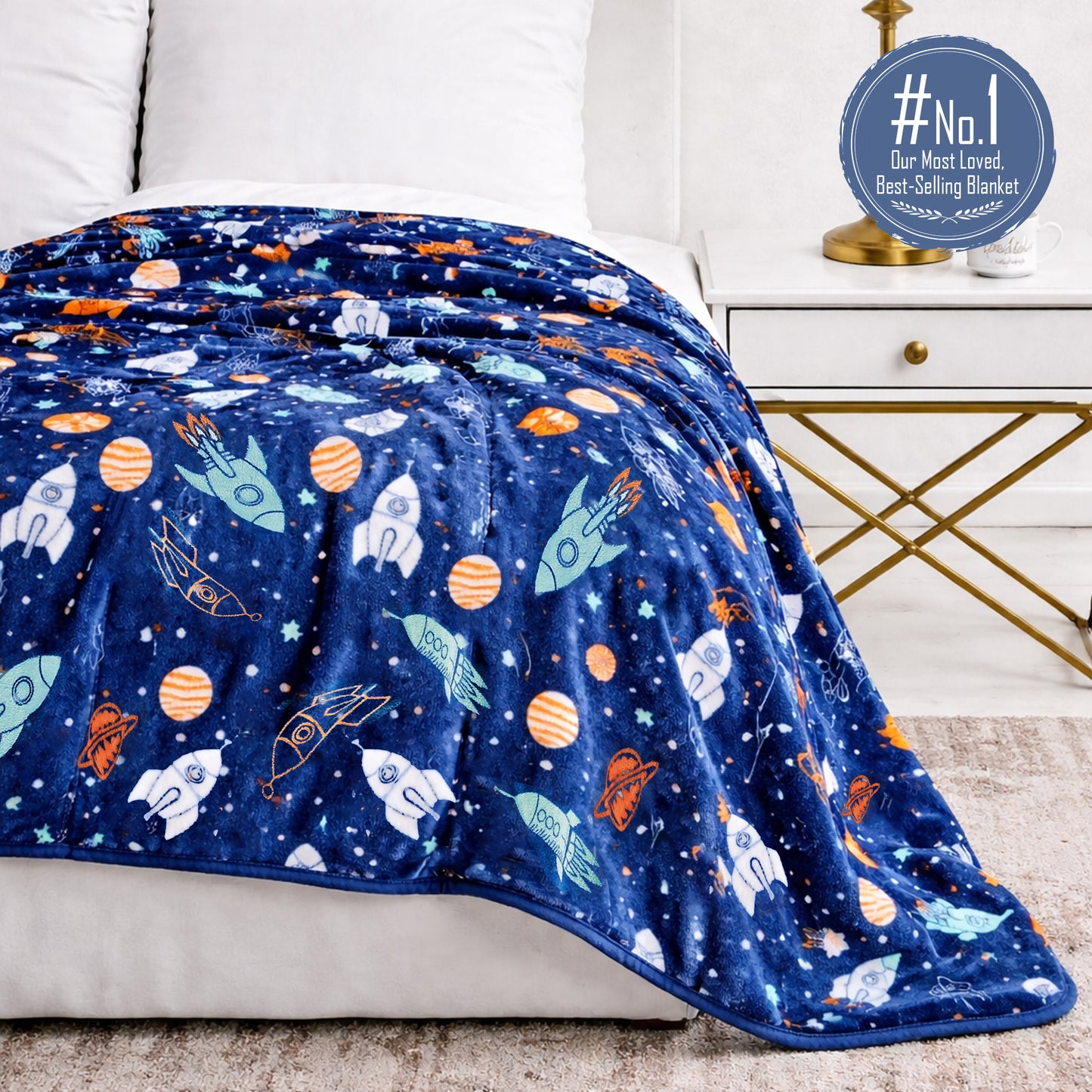 Decor&More Out of This World Plush Fleece Throw Blanket (50 inches x 60 inches ) - Space Adventure