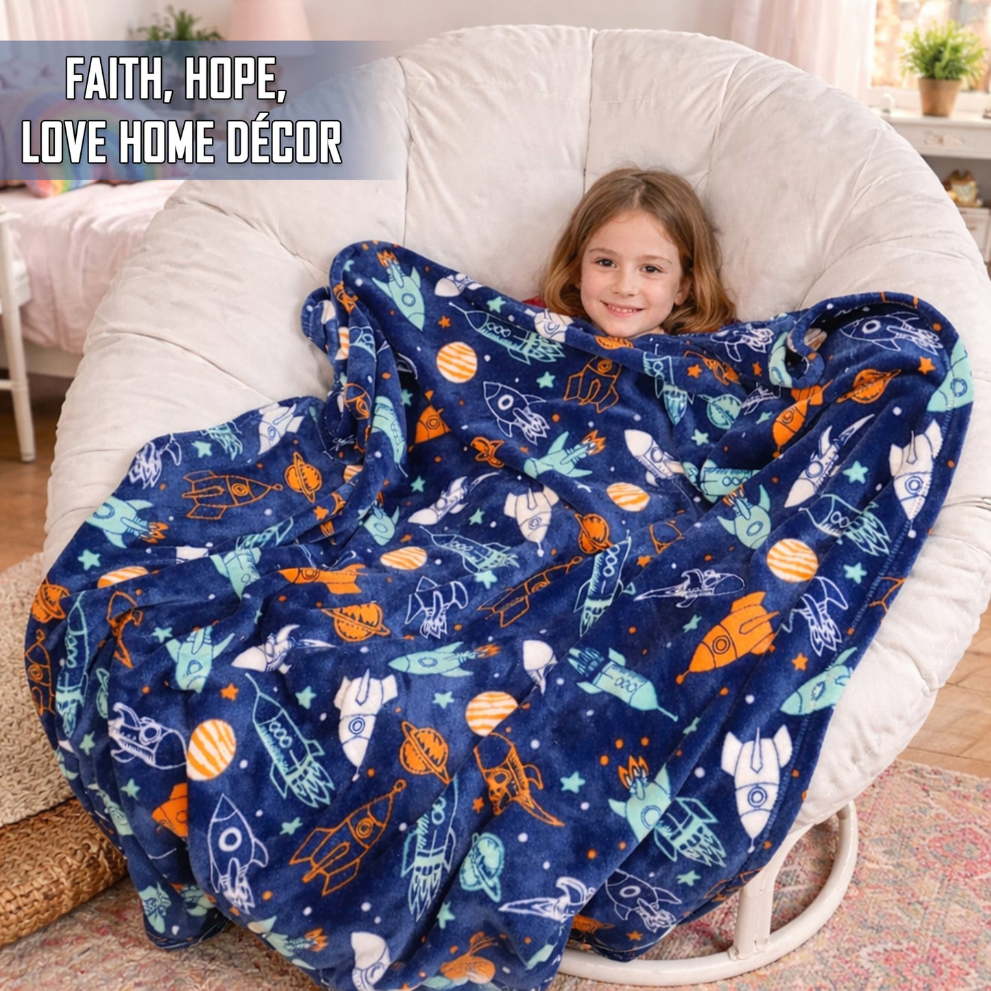Decor&More Out of This World Plush Fleece Throw Blanket (50 inches x 60 inches ) - Space Adventure