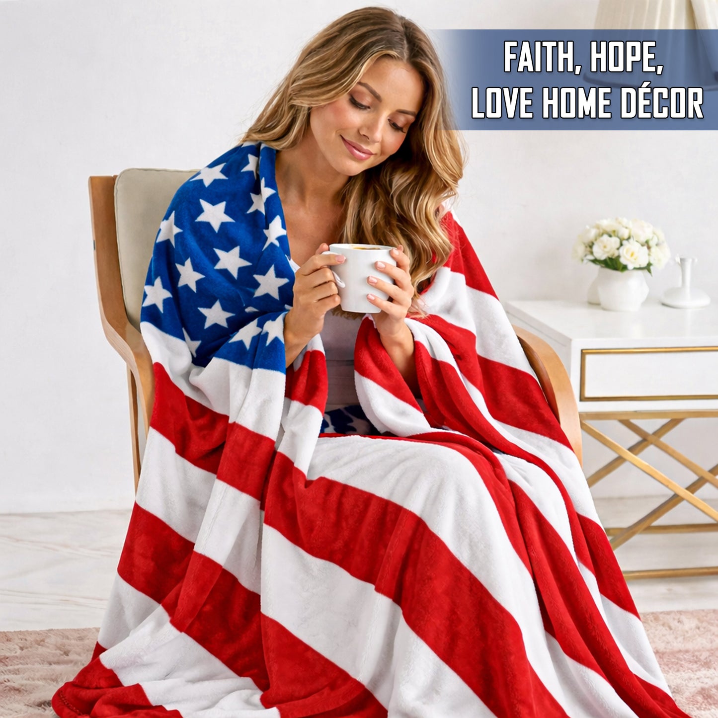 FAITH, HOPE, LOVE HOME DECOR American Flag Oversized 50" x 70" Throw Blanket