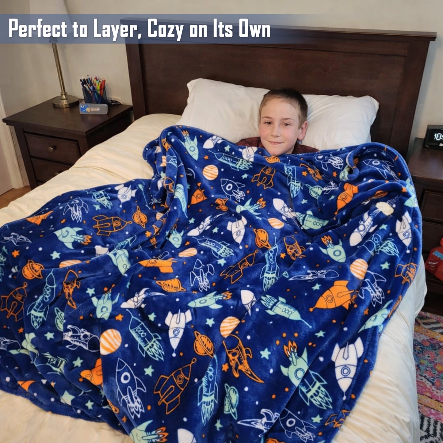 Decor&More Out of This World Plush Fleece Throw Blanket (50 inches x 60 inches ) - Space Adventure