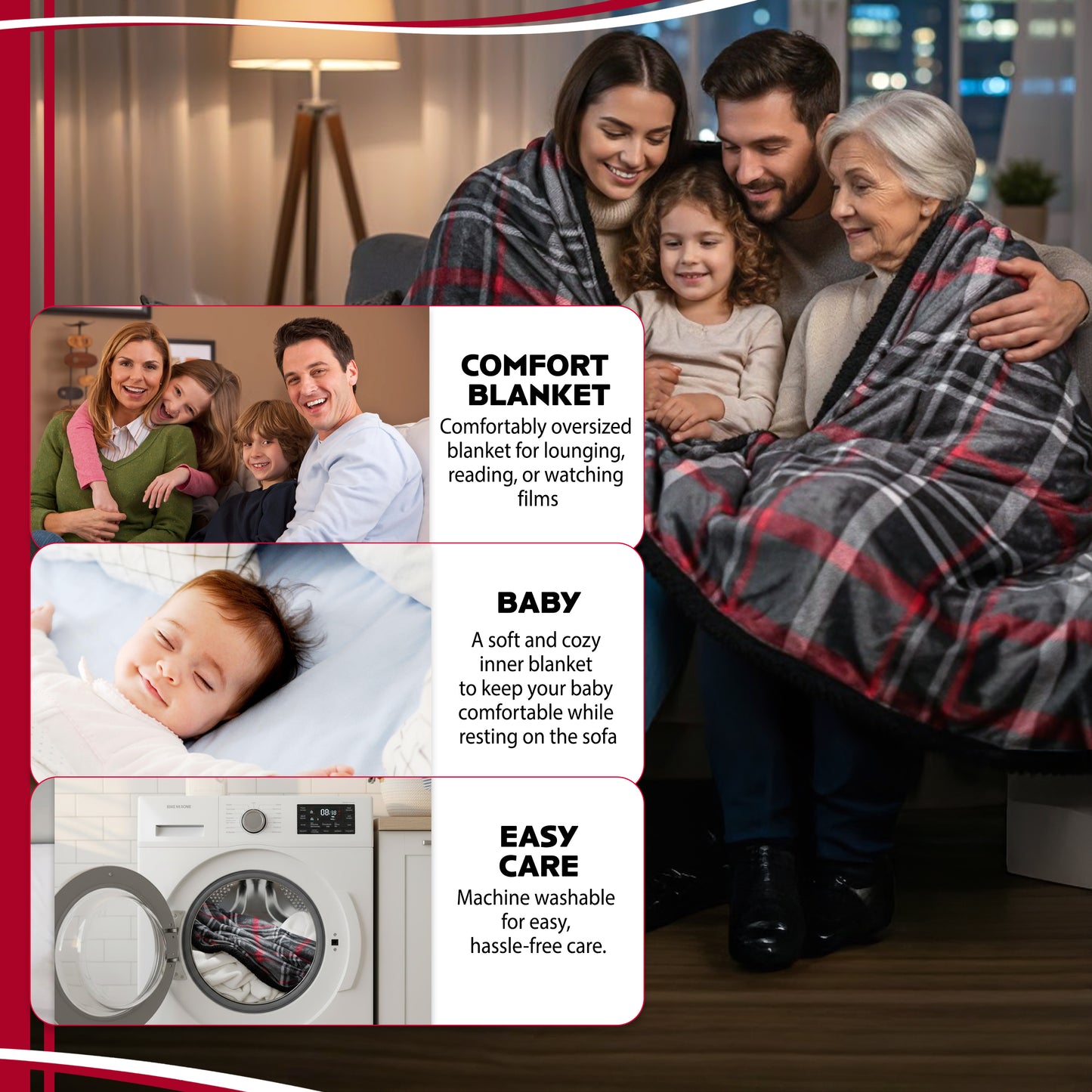 FAITH, HOPE, LOVE HOME DÉCOR Midnight Plaid Sherpa Throw Blanket 50 x 60 Inches – Soft Fleece Front with Plush Sherpa Backing, Cozy Warm Decorative Throw for Sofa, Couch, Bed & Living Room