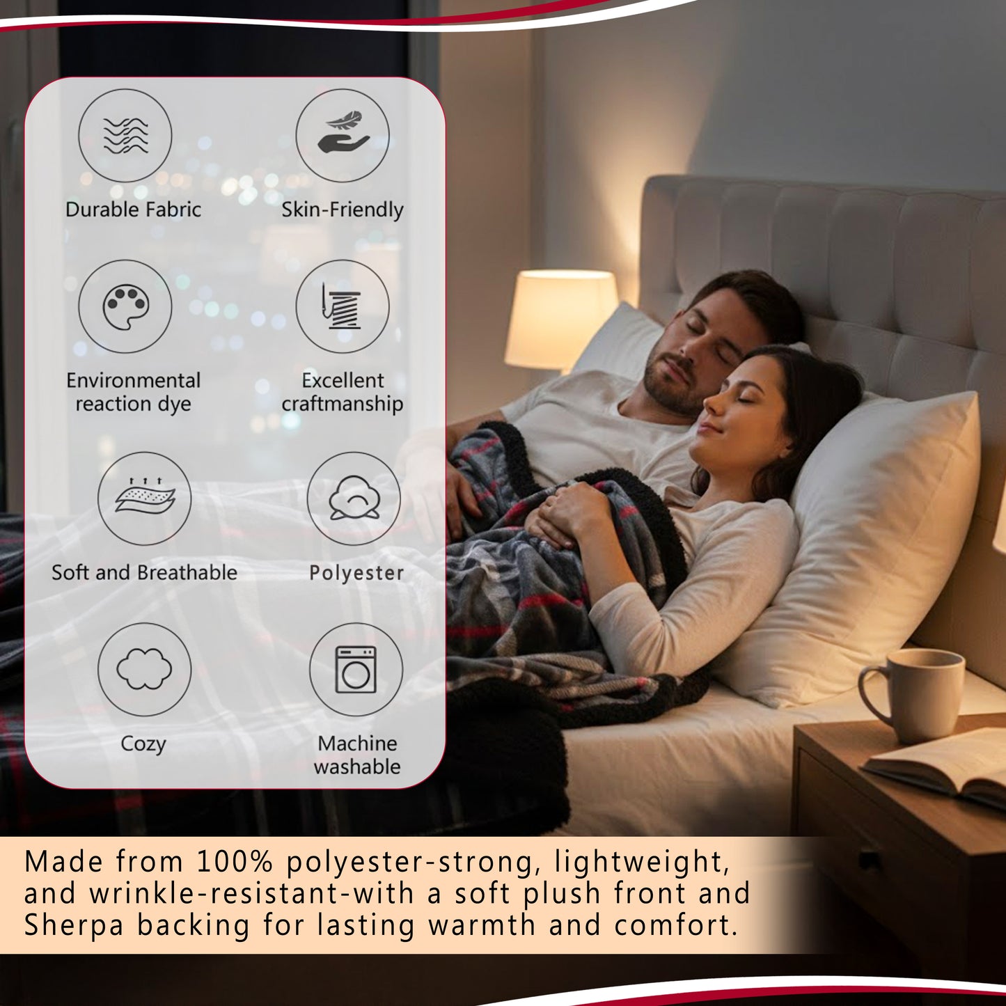 FAITH, HOPE, LOVE HOME DÉCOR Midnight Plaid Sherpa Throw Blanket 50 x 60 Inches – Soft Fleece Front with Plush Sherpa Backing, Cozy Warm Decorative Throw for Sofa, Couch, Bed & Living Room