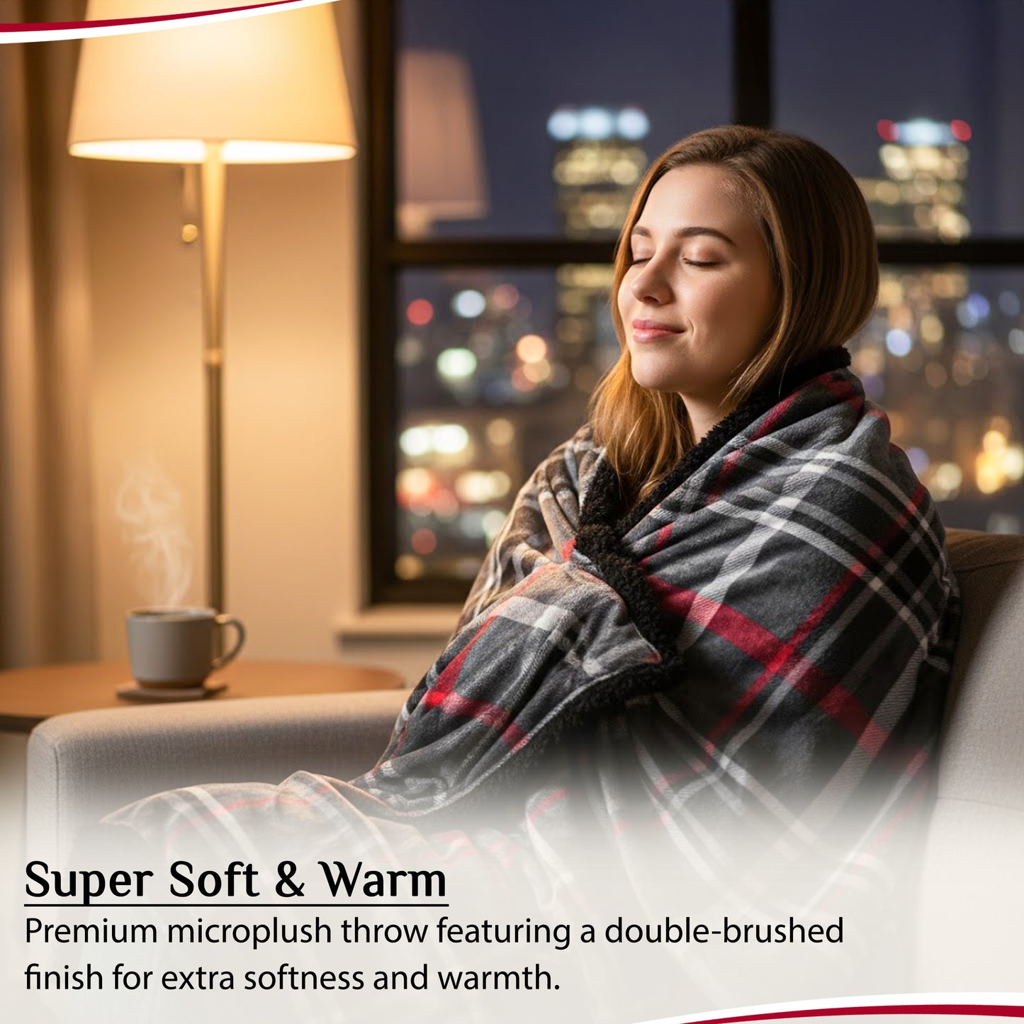 FAITH, HOPE, LOVE HOME DÉCOR Midnight Plaid Sherpa Throw Blanket 50 x 60 Inches – Soft Fleece Front with Plush Sherpa Backing, Cozy Warm Decorative Throw for Sofa, Couch, Bed & Living Room