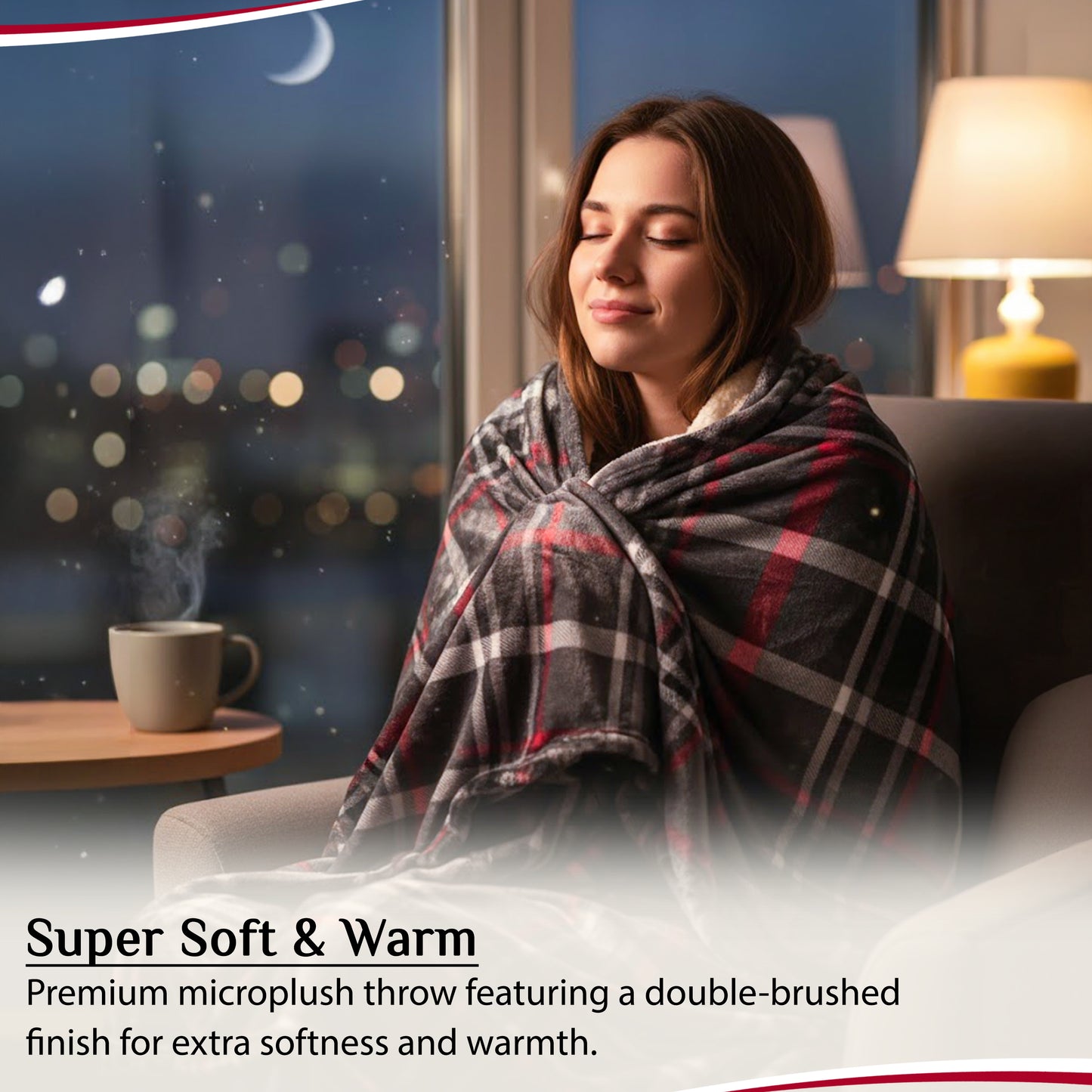 FAITH, HOPE, LOVE HOME DÃCOR Midnight Plaid Throw Blanket 50 x 60 Inches" Soft Fleece Front with Plush Backing, Cozy Warm Decorative Throw for Sofa, Couch, Bed & Living Room