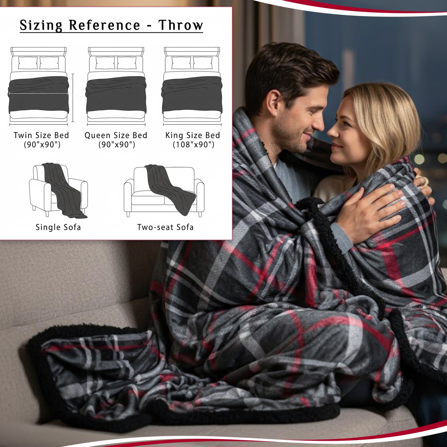 FAITH, HOPE, LOVE HOME DÉCOR Midnight Plaid Sherpa Throw Blanket 50 x 60 Inches – Soft Fleece Front with Plush Sherpa Backing, Cozy Warm Decorative Throw for Sofa, Couch, Bed & Living Room