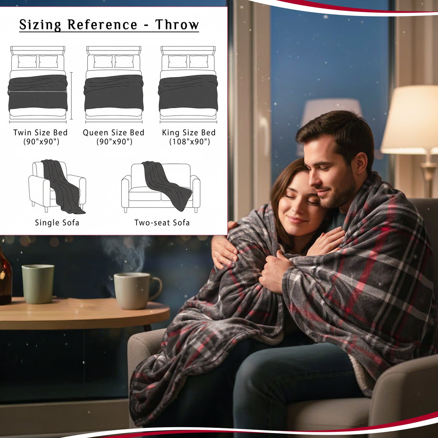 FAITH, HOPE, LOVE HOME DÃCOR Midnight Plaid Throw Blanket 50 x 60 Inches" Soft Fleece Front with Plush Backing, Cozy Warm Decorative Throw for Sofa, Couch, Bed & Living Room