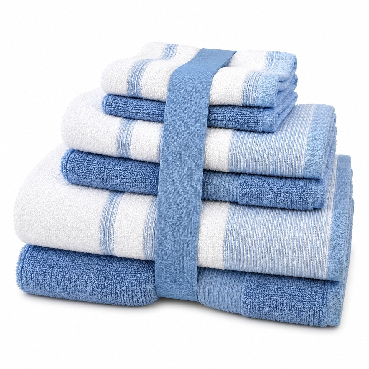 6-Piece Two-Tone Towel Set – 100% Zero Twist Cotton Bath Towels, Hand Towels & Washcloths | 6 Colors