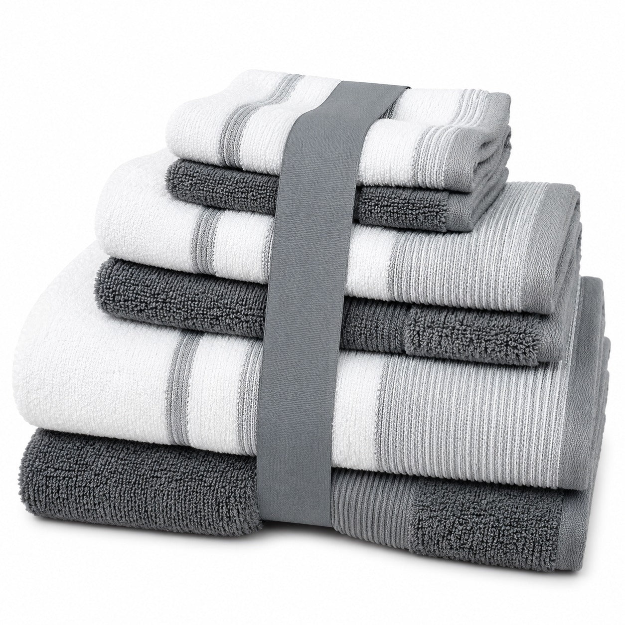 6-Piece Two-Tone Towel Set – 100% Zero Twist Cotton Bath Towels, Hand Towels & Washcloths | 6 Colors