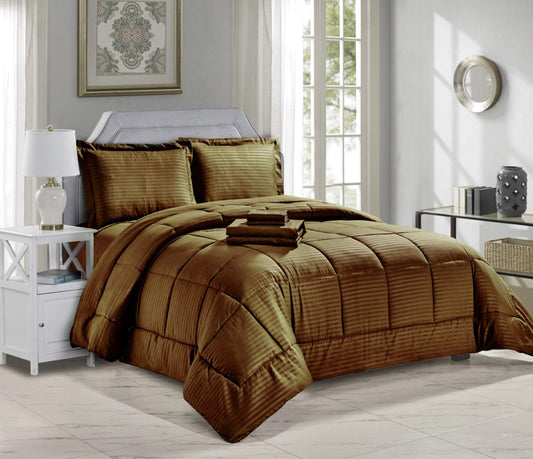 Decor&More Ultra Lush Down Alternative 8 Piece Bed in a Bag Embossed Stripe Comforter Set