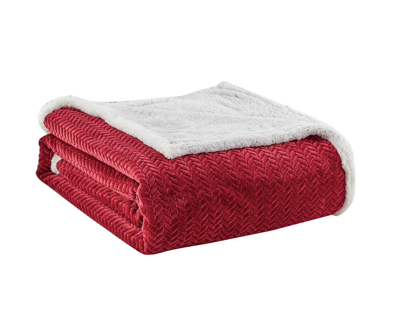 Decor&More HomeEssentials Extra Heavy and Plush Chevron Braided King Size Microplush Jacquard Blanket with Sherpa Backing (108" x 90") - Burgundy