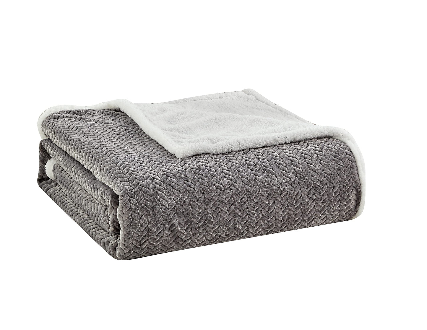 Decor&More HomeEssentials Extra Heavy and Plush Chevron Braided King Size Microplush Jacquard Blanket with Sherpa Backing (108" x 90") - Burgundy