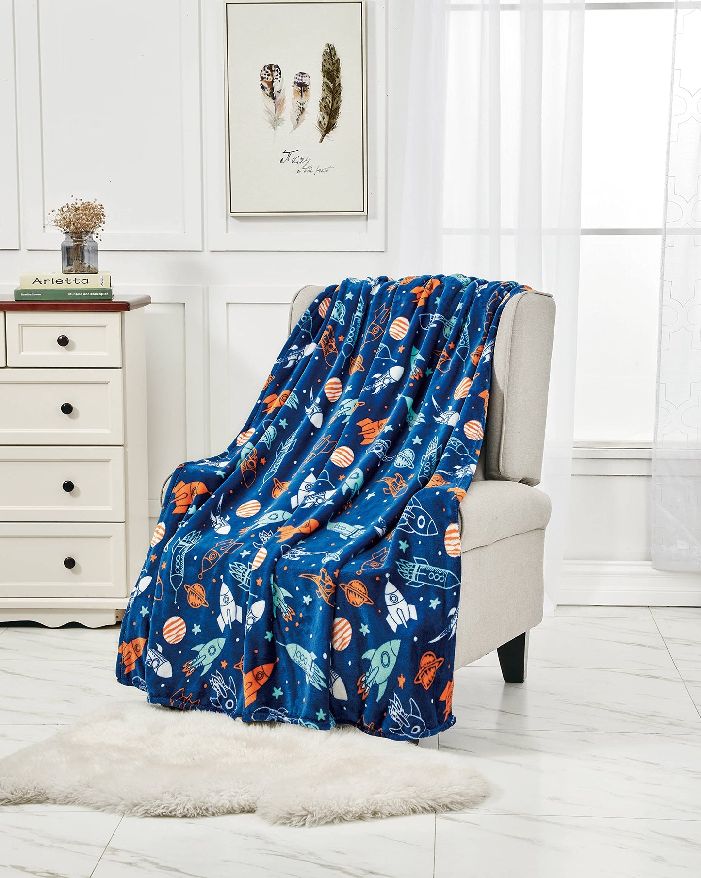 Decor&More Out of This World Plush Fleece Throw Blanket (50 inches x 60 inches ) - Space Adventure