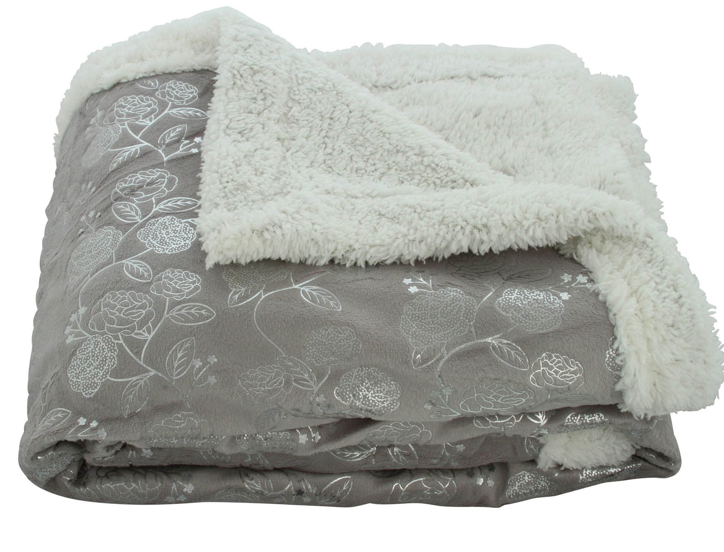 Faith, Hope, Love Home Decor Ultra Lush Silver Rose Reversible Sherpa Throw Blanket