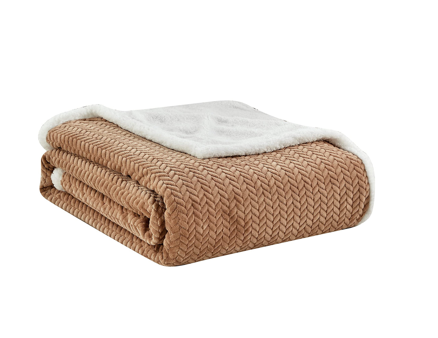 Decor&More HomeEssentials Extra Heavy and Plush Chevron Braided King Size Microplush Jacquard Blanket with Sherpa Backing (108" x 90") - Burgundy