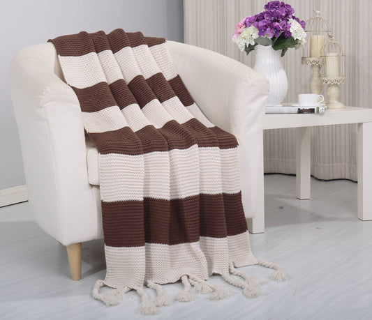 Faith, Hope, Love Home Decor Soft Touch Classic Woven Knitted 2-Tone Throw Blanket With Fringes