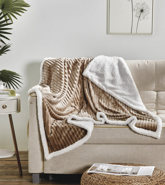 Decor&More Ultra Lush Reversible Sherpa Corduroy Throw Blanket (50" x 60") - gray
