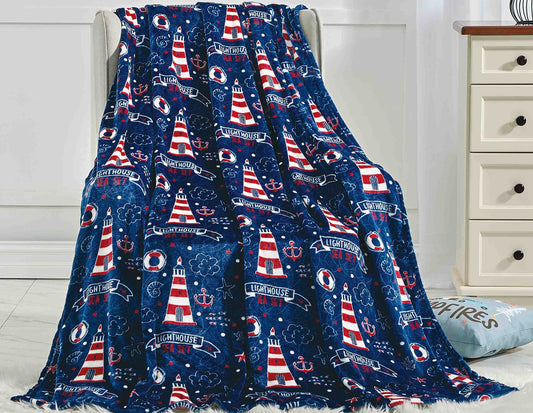 Faith, Hope, Love Home Decor The Shore Summertime Extra Soft Microplush Throw Blanket (50" X 60") - Lighthouse Blanket