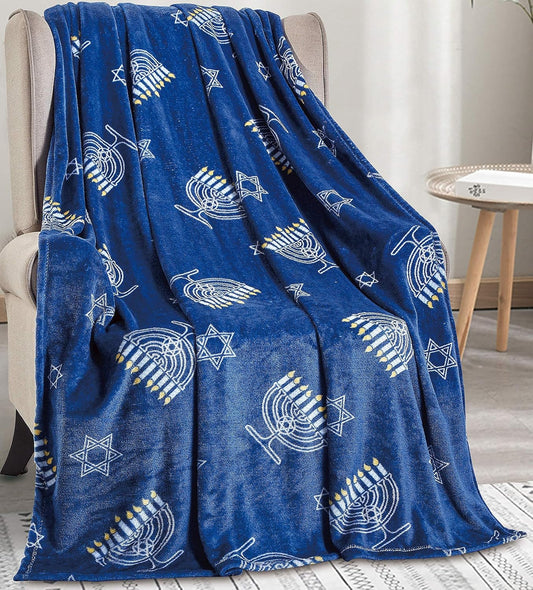 Decor&More Maccabbee Collection Microplush Holiday Throw Blanket (60" x 50") - Hanukkah Menorah