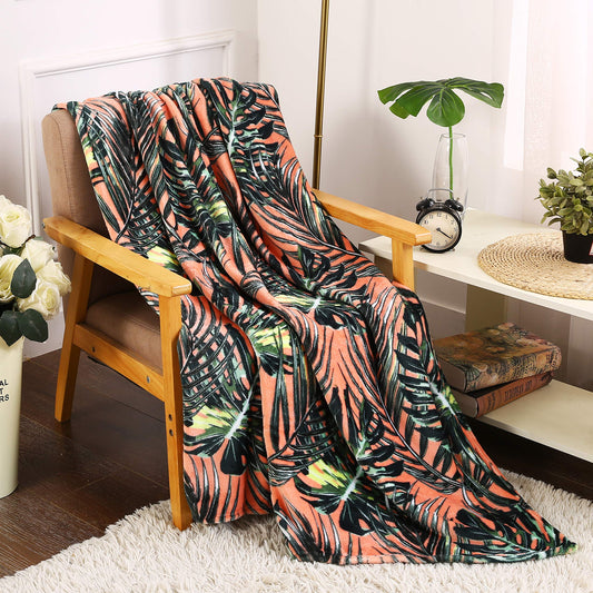 Summertime Whimsy Plush Fleece Throw Blanket (50" x 60") - Palm Paradise Giant Leaf Blanket
