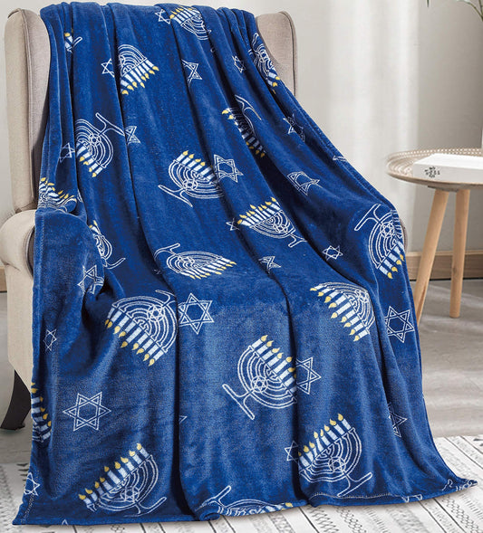 Decor&More Maccabbee Collection Microplush Holiday Throw Blanket (60" x 50") - Hanukkah Menorah