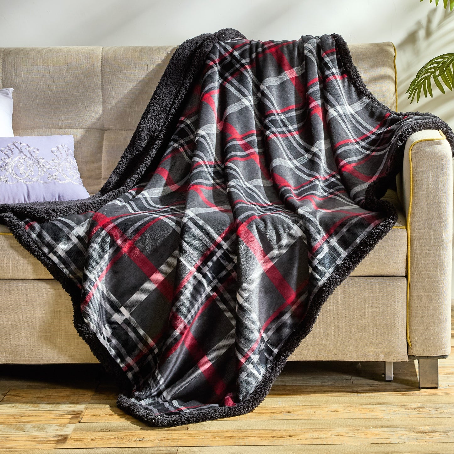 FAITH, HOPE, LOVE HOME DÉCOR Midnight Plaid Sherpa Throw Blanket 50 x 60 Inches – Soft Fleece Front with Plush Sherpa Backing, Cozy Warm Decorative Throw for Sofa, Couch, Bed & Living Room