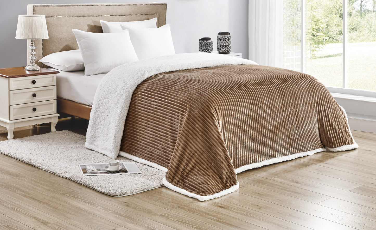 Decor&More Home Essentials Corduroy Sherpa Blanket (Multiple Size Options)