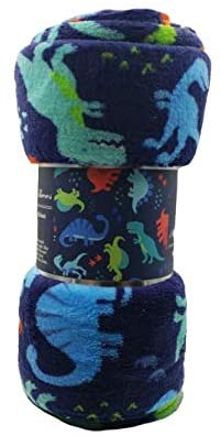 Summertime Whimsy Plush Fleece Kid Throw Blanket (50" x 60") - Dino Time - Soft Dinosaur Throw Blanket - for Boys and Girls and Kids of Any Age