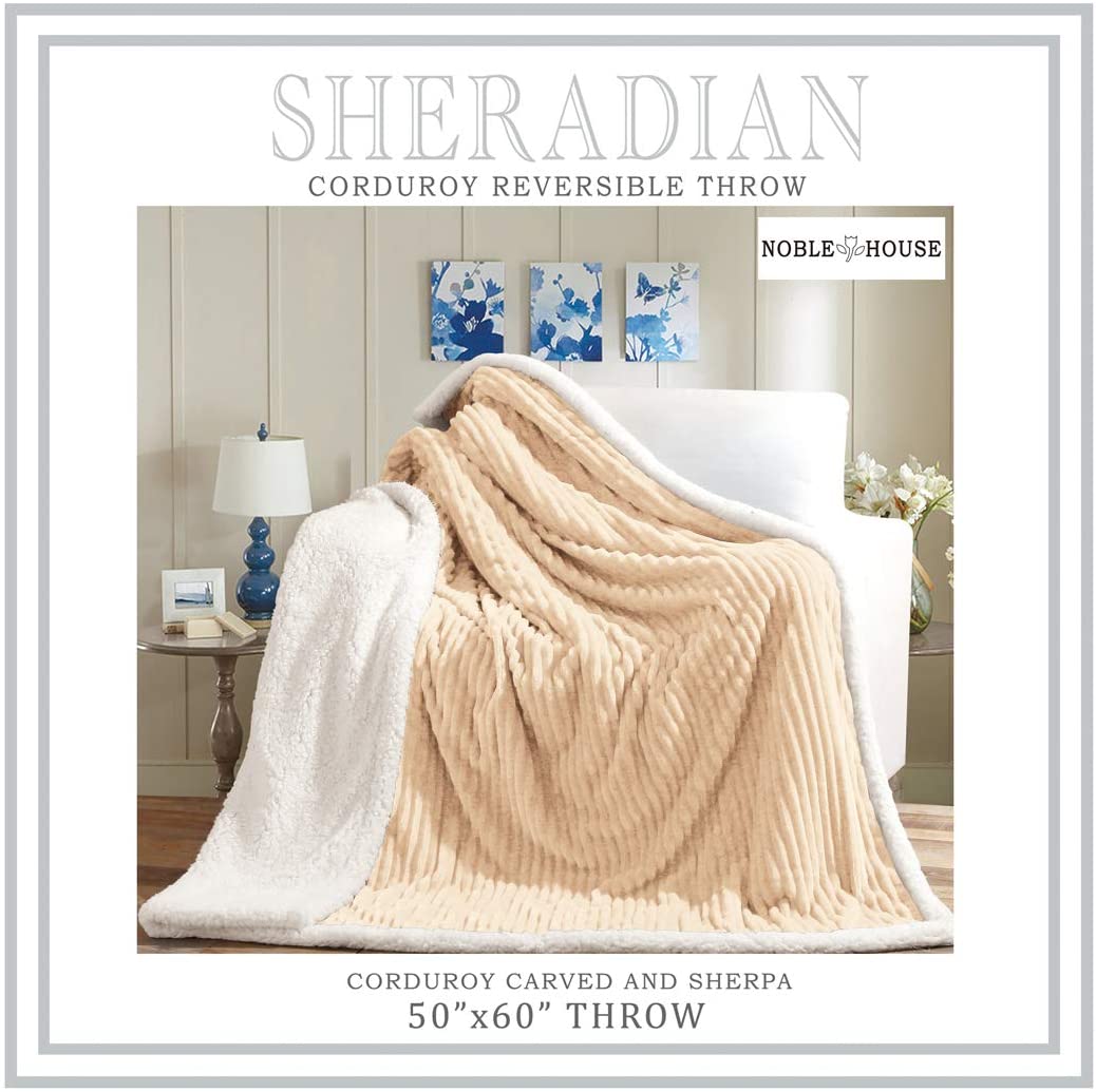 Décor&More Ultra Lush Reversible Sherpa Corduroy Throw Blanket (50" x 60") - Taupe