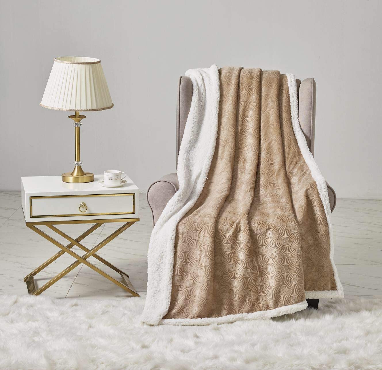 Décor&More Bon Iver Collection Extra Soft Bursting Fireworks Embossed Microplush Throw Blanket with Sherpa Backing (50" x 60")