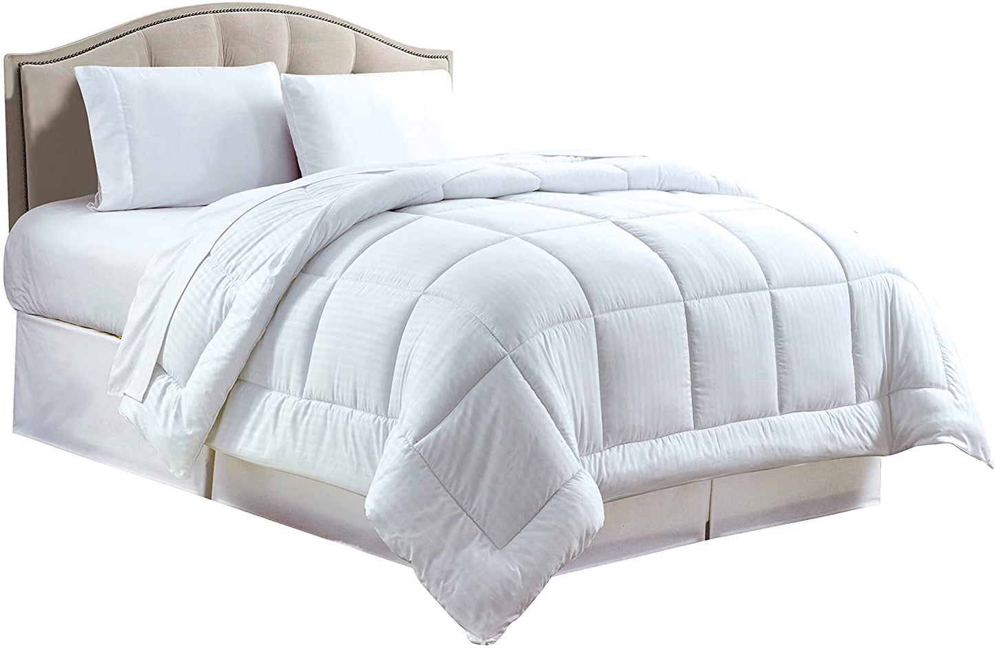 Decor&More Home Essentials Full/Queen Size Reversible Down Alternative Embossed Stripe Comforter (86" x 86") - White