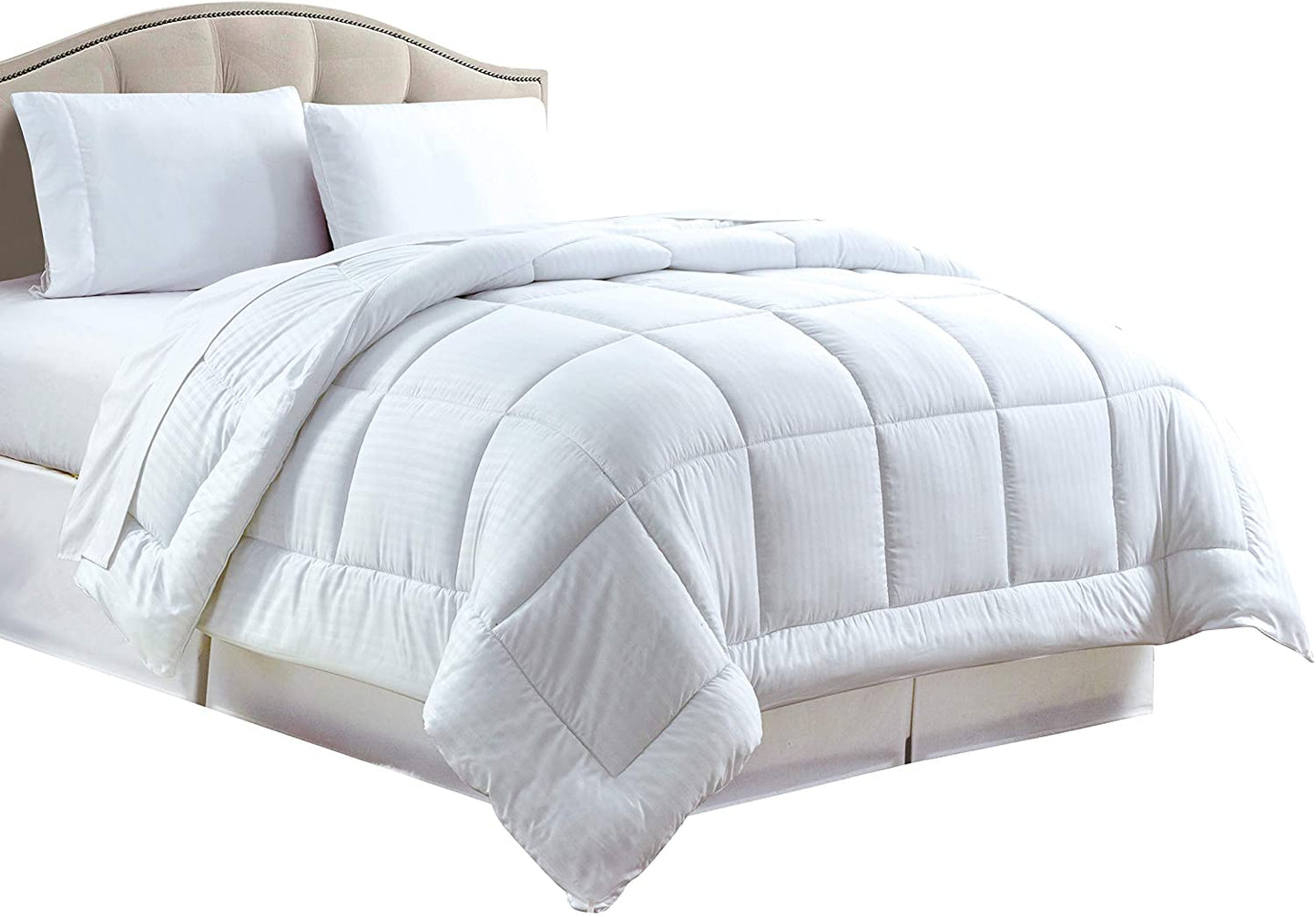 Decor&More Home Essentials Full/Queen Size Reversible Down Alternative Embossed Stripe Comforter (86" x 86") - White