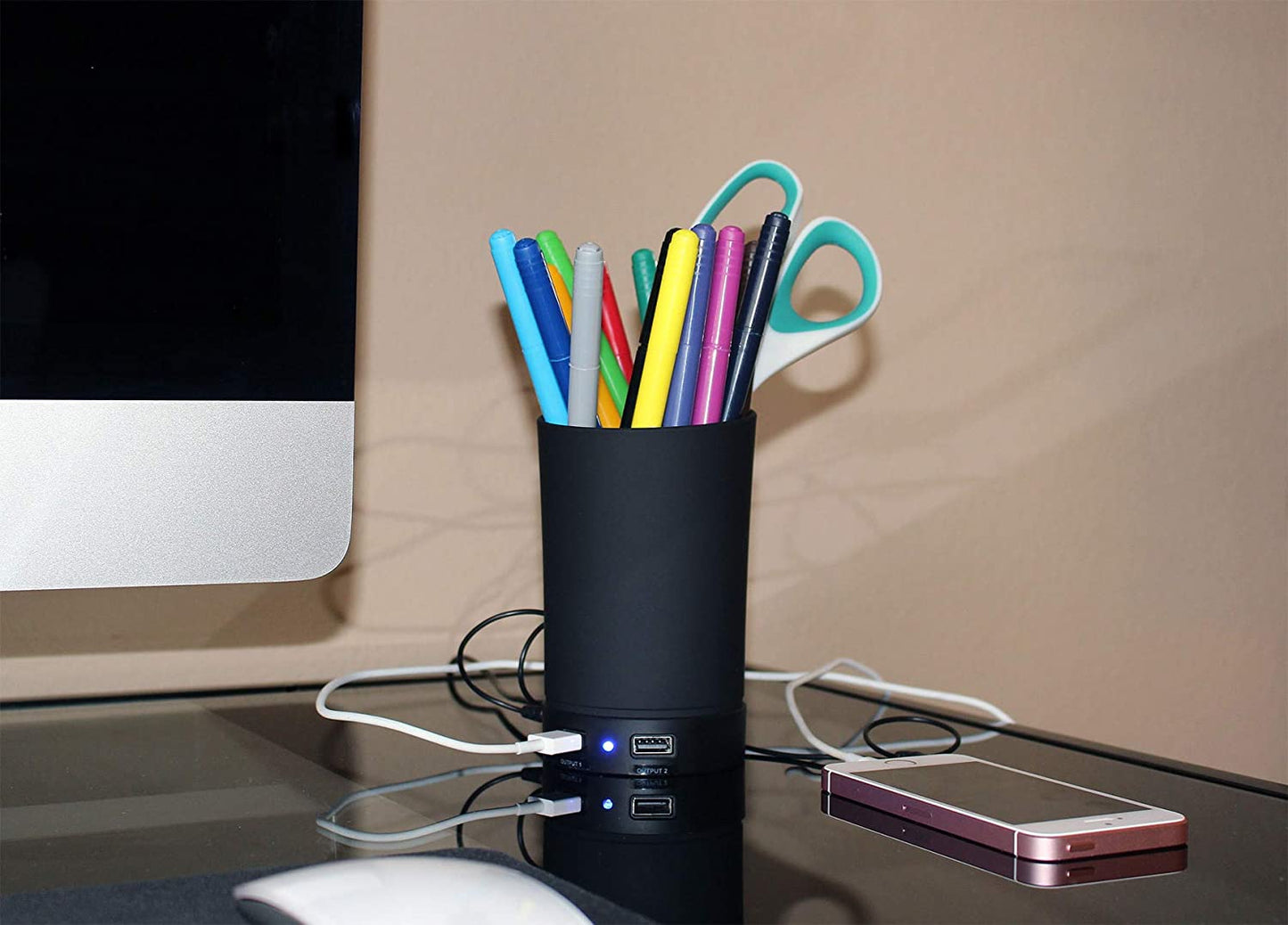 OfficeWorks All in One Pencil Cup Speaker with Dual Port USB Hub