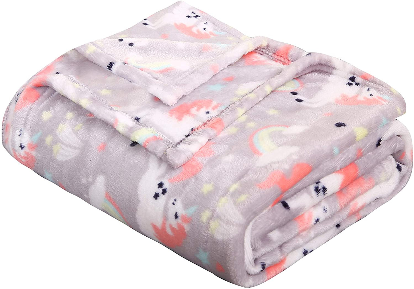 Summertime Whimsy Plush Fleece Throw Blanket (50" x 60") - Rainbow Unicorn