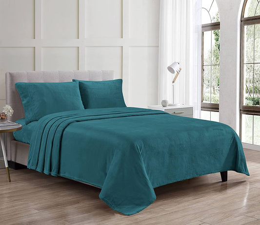 Luxury Elegance 4 Piece King Size Extra Soft Velvet Touch Microplush Sheet Set - Teal