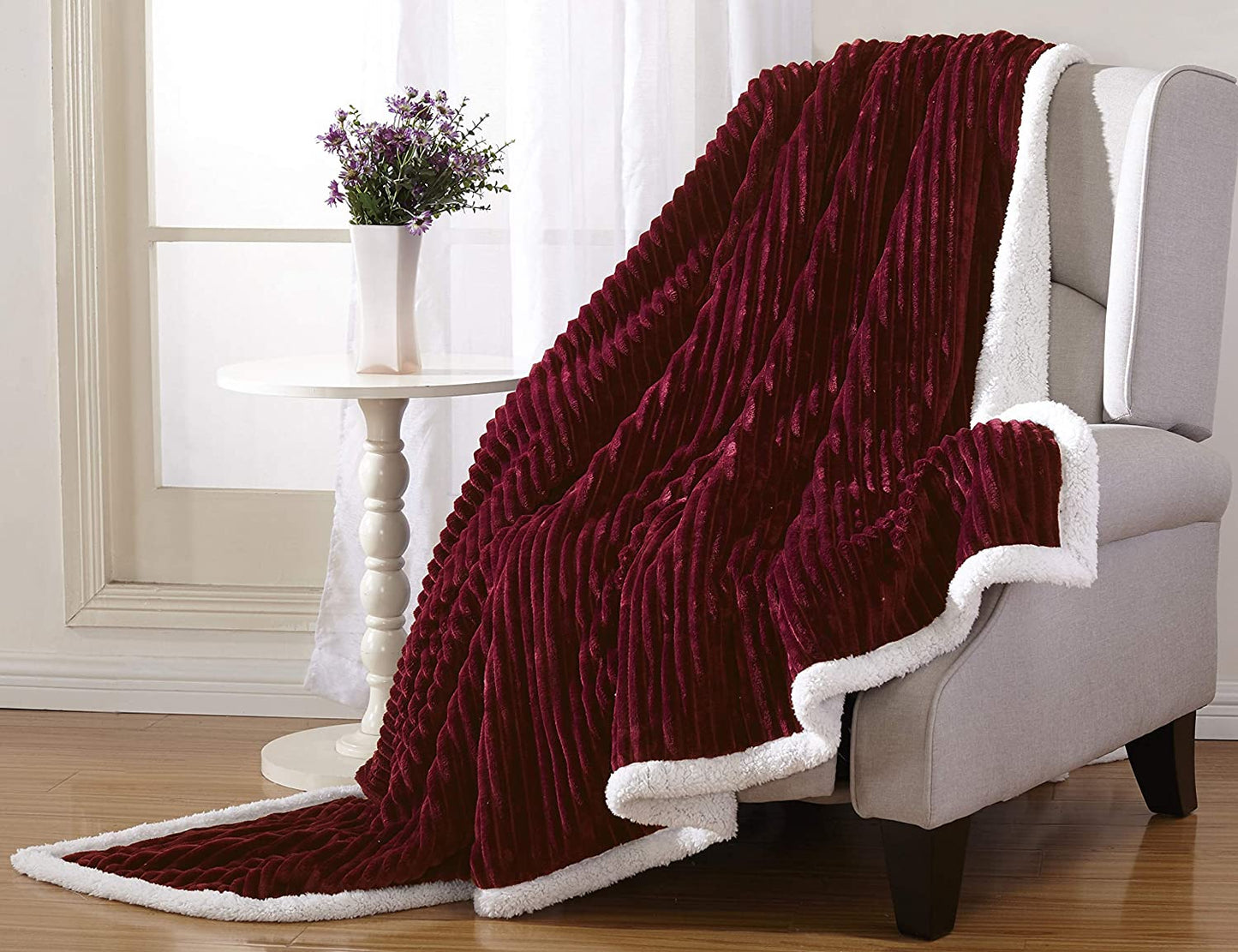 Décor&More Ultra Lush Reversible Sherpa Corduroy Throw Blanket (50" x 60")