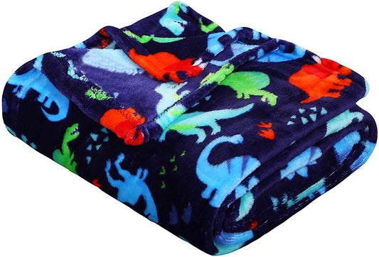 Decor&More Boy's and Girl's Set of 2 Plush Fleece Throw Blanket (50" x 60") - Dinos and Unicorns