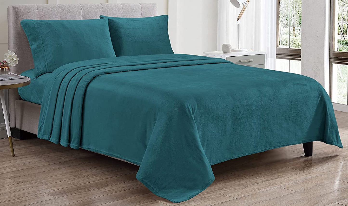 Luxury Elegance 4 Piece King Size Extra Soft Velvet Touch Microplush Sheet Set - Teal