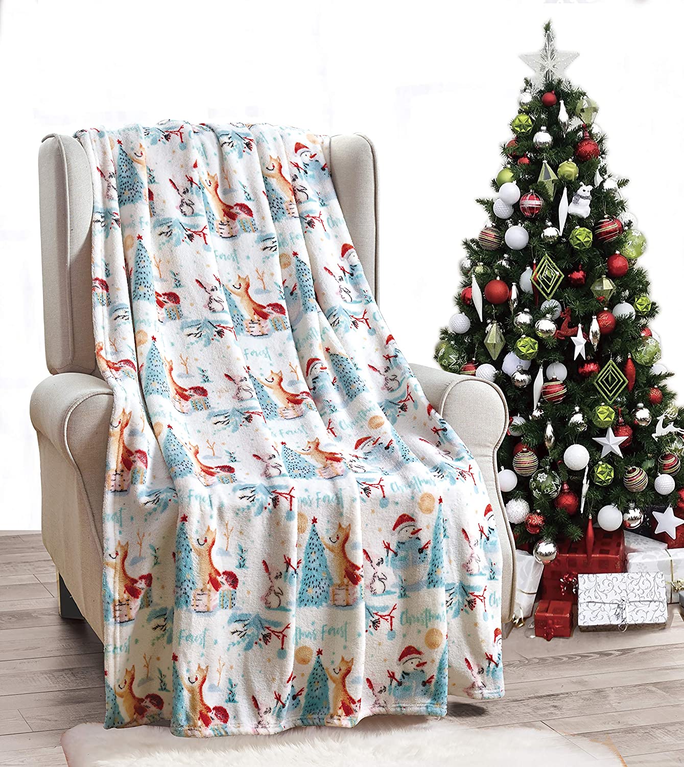 Décor&More Festive Holiday Microplush Throw Blanket (50" x 60") - Forest Friends