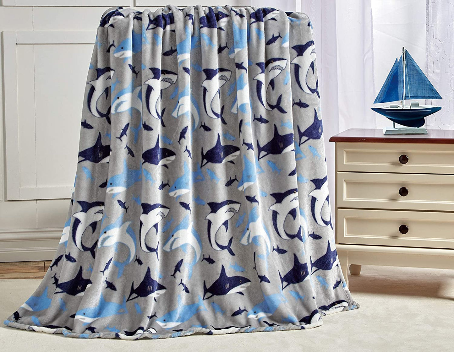 Shark Baby by Decor&More Extra Soft Throw Blanket (50" x 60") - Blue and Grey Sharks