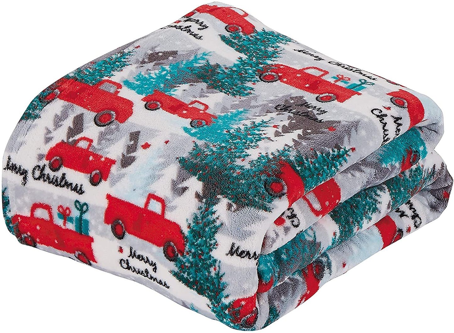 Décor&More Festive Holiday Microplush Throw Blanket (50" x 60") - Christmas Pickup Truck Blanket - Cozy Red Truck Christmas Blanket