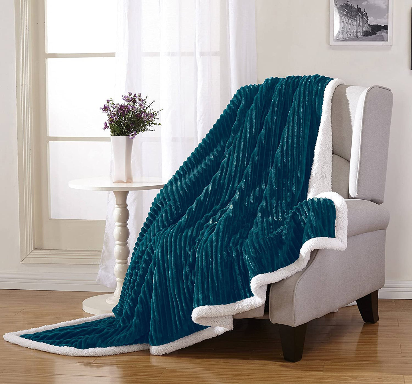 Décor&More Ultra Lush Reversible Sherpa Corduroy Throw Blanket (50" x 60")