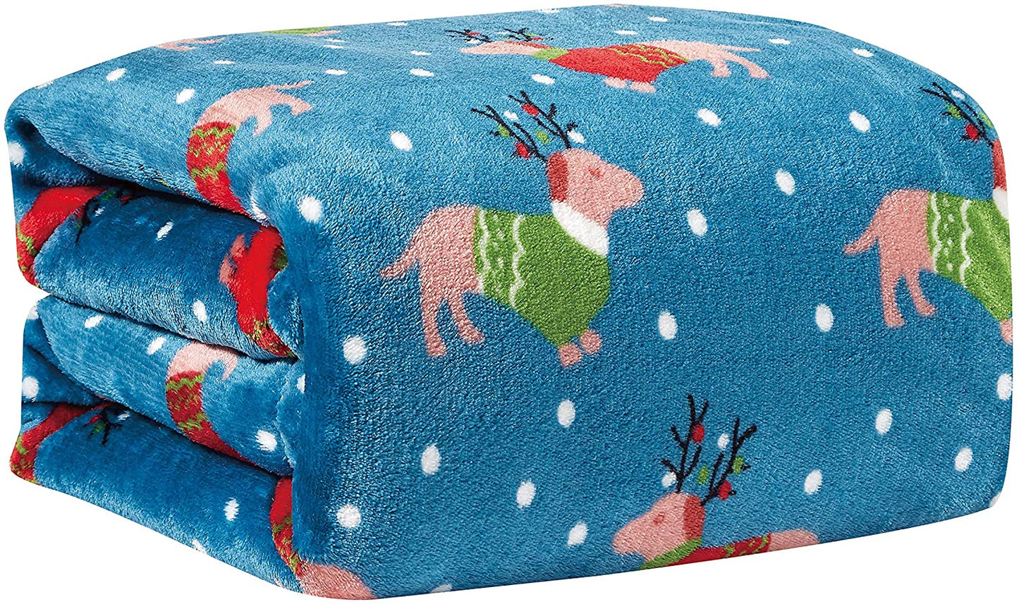 Décor&More Let it Snow Collection Microplush Holiday Throw Blanket (60" x 50") - Christmas Dogs