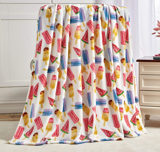 Summertime Fun by Decor&More Extra Soft Throw Blanket (50" x 60") - Ice Cream, Popsicles & Watermelon for Boys and Girls and Kids of Any Age