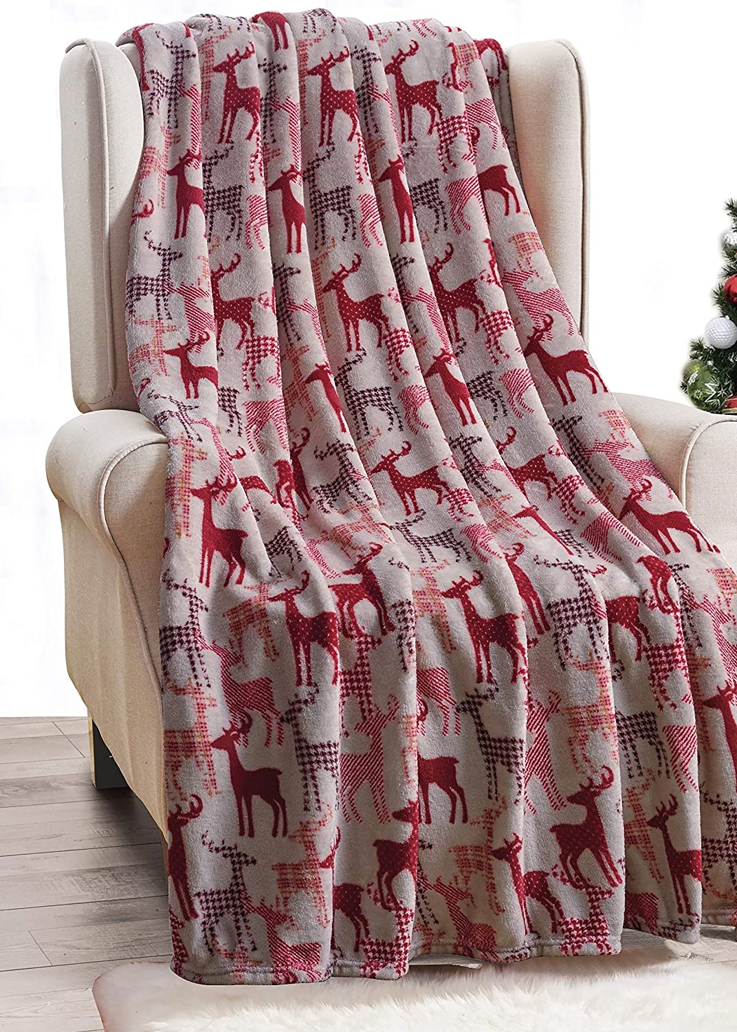 Décor&More Festive Holiday Microplush Throw Blanket (50" x 60") - Reindeer Silhouette