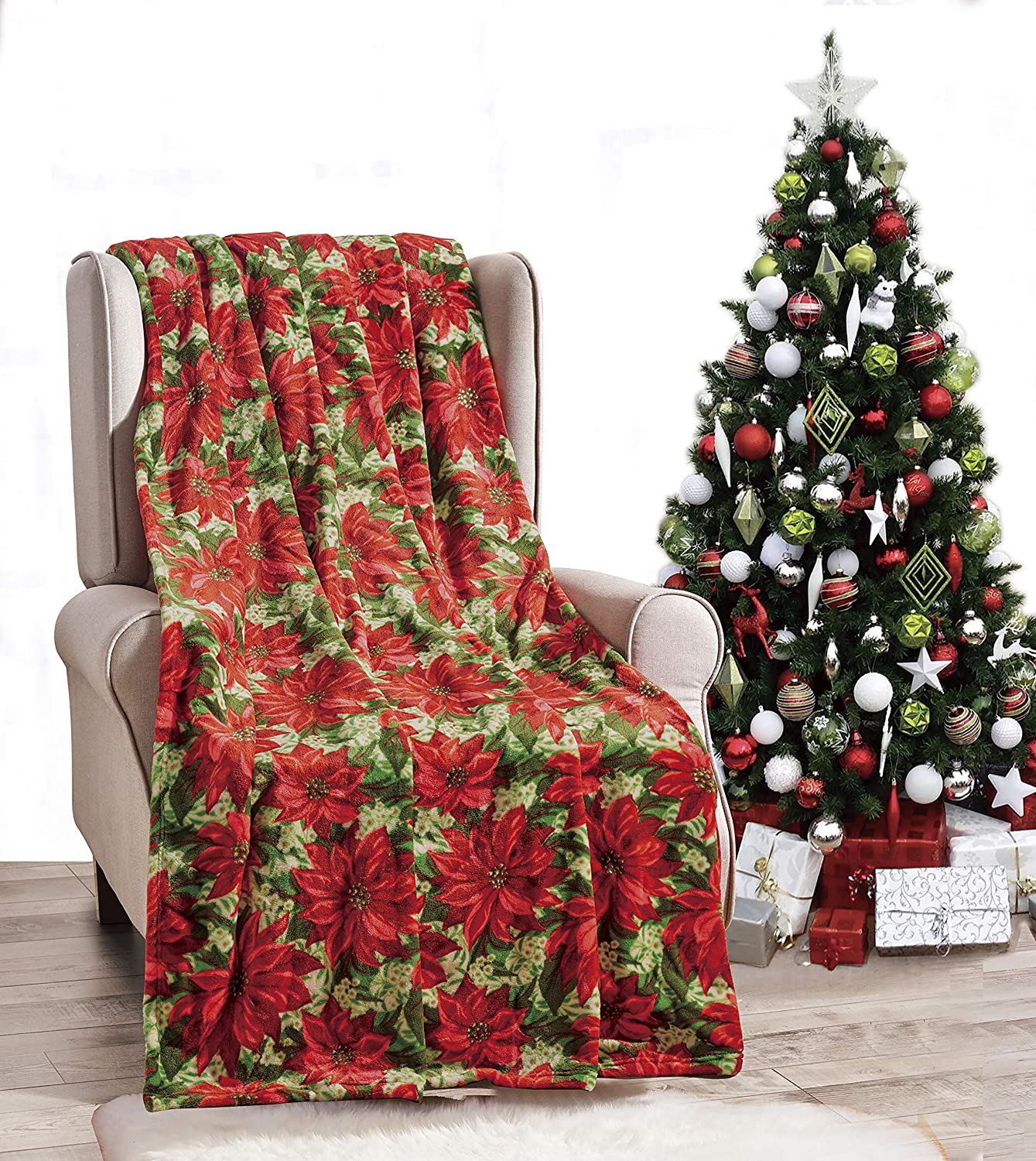 Décor&More Home Essentials Christmas Throw (50" x 60") - Poinsettia