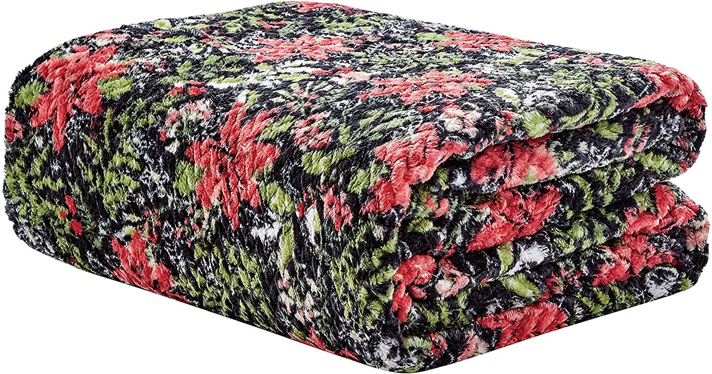 Poinsettia Oversized Jacquard Luxe Plush Holiday Throw Blanket (50" x 70")