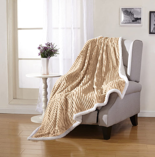 Décor&More Ultra Lush Reversible Sherpa Corduroy Throw Blanket (50" x 60") - Taupe