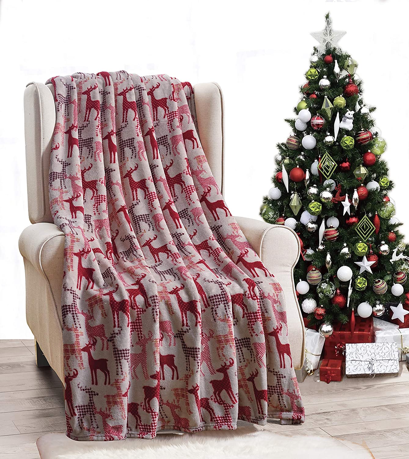 Décor&More Festive Holiday Microplush Throw Blanket (50" x 60") - Reindeer Silhouette