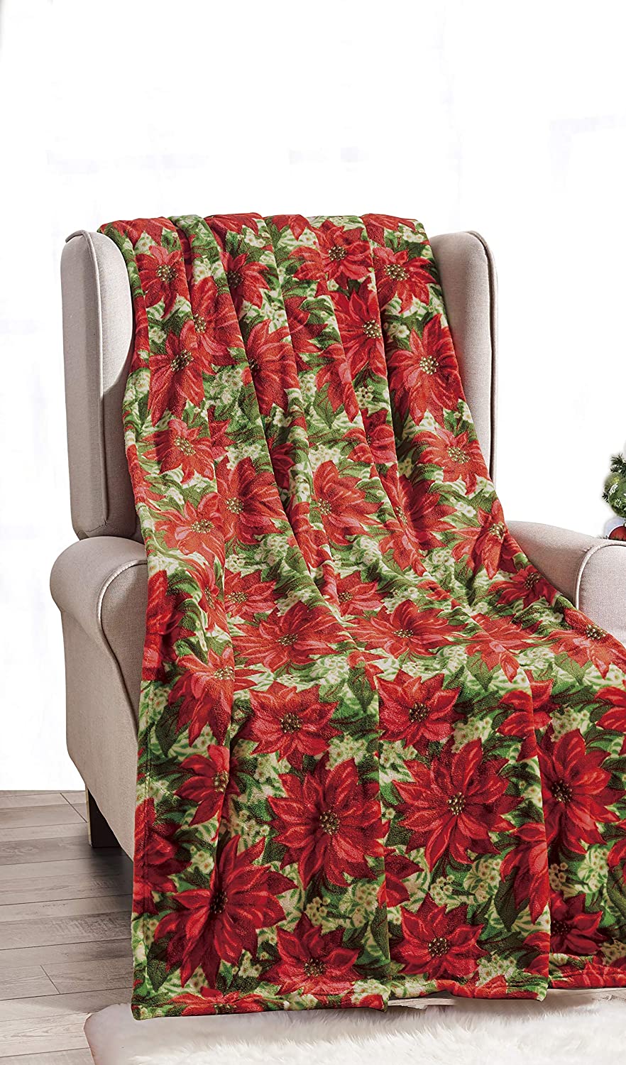 Décor&More Home Essentials Christmas Throw (50" x 60") - Poinsettia